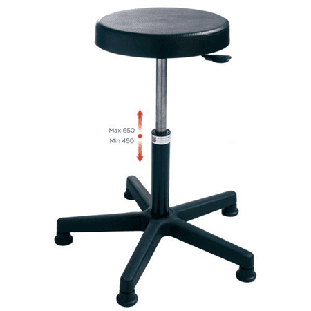 Siége D'ATELIER BASIC H 450 - 650 mm haut assise en polyurethane noir sur pat