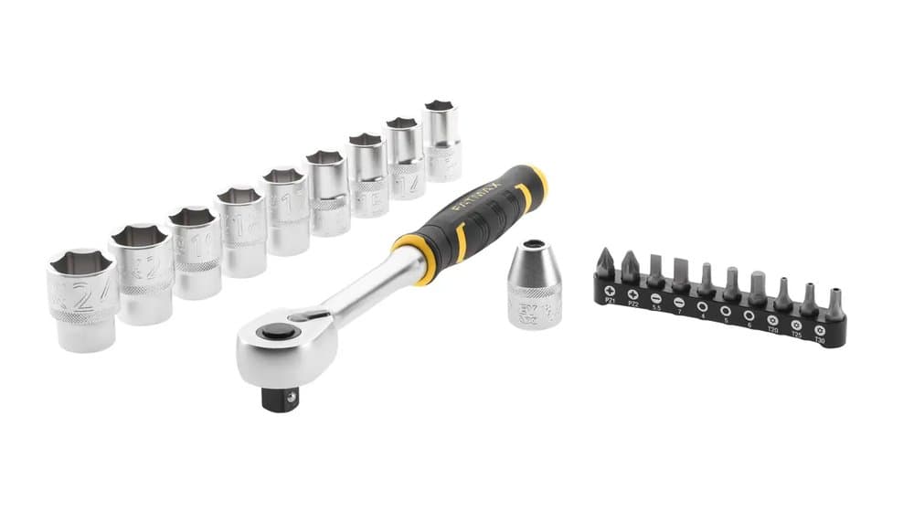 CLIQUET 120 DENTS ½’’ FATMAX + 9 DOUILLES + 10 EMBOUTS + PORTE-EMBOUT – 21 PCS