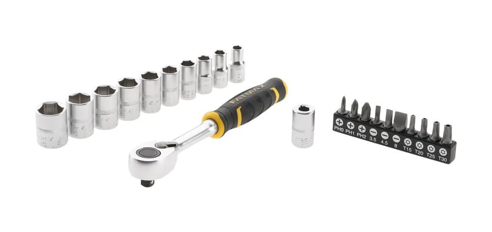CLIQUET 120 DENTS ¼’’ FATMAX + 10 DOUILLES + 10 EMBOUTS + PORTE-EMBOUT – 22 PCS