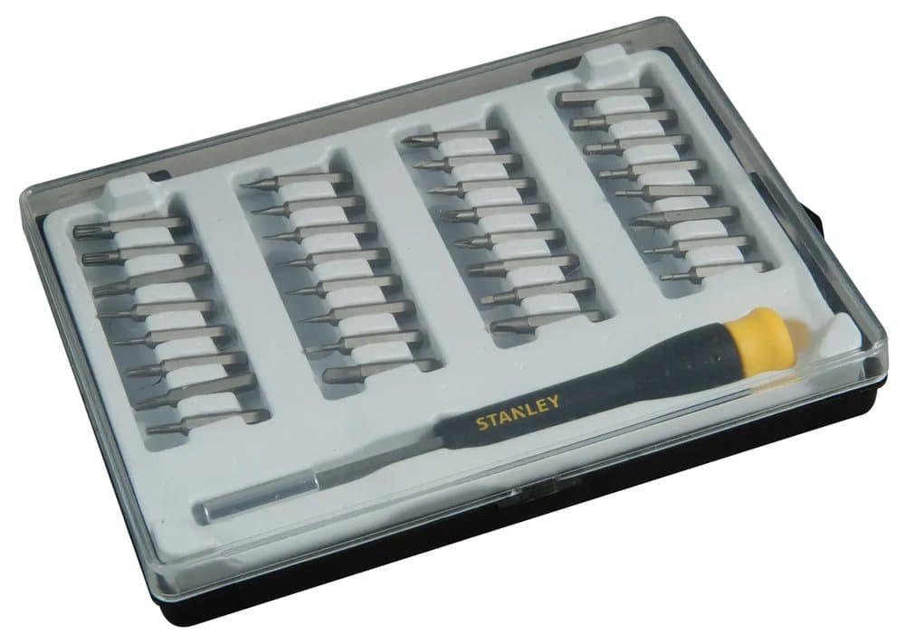 "TOURNEVIS MICRO EMBOUTS
7 FENTES + 3 PHILLIPS + 7 HEXAGONAL+ 8 TORX +
2 POZ