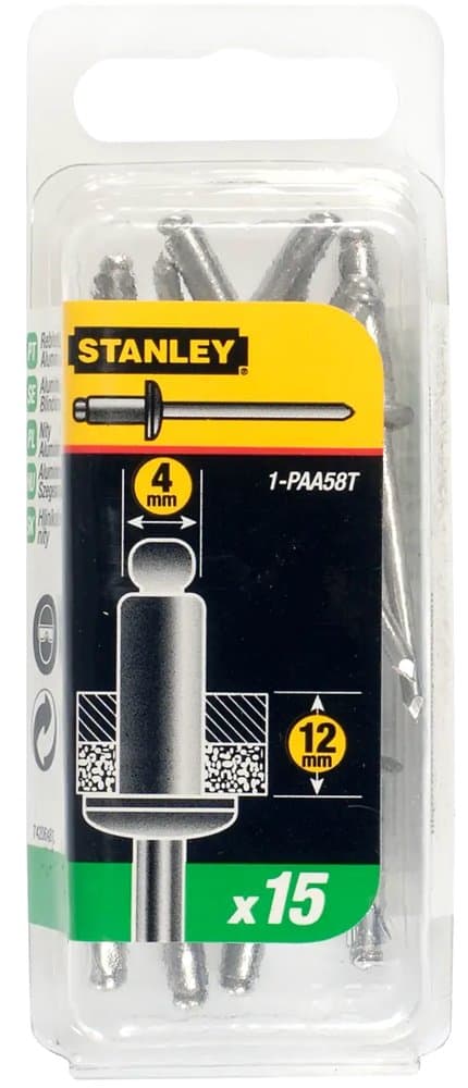 RIVET ALUMINIUM 4MM X 12,7 - BOITE DE 15PCS