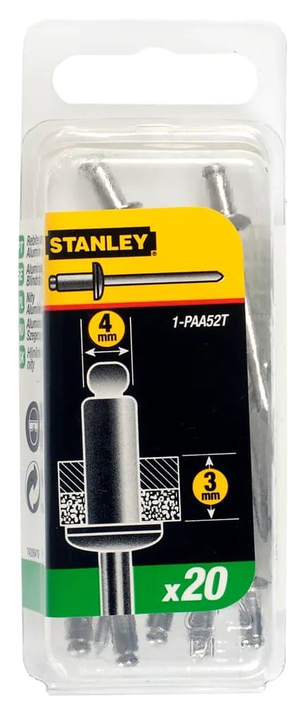 RIVET ALUMINIUM 4MM X 3 - BOITE DE 20PCS