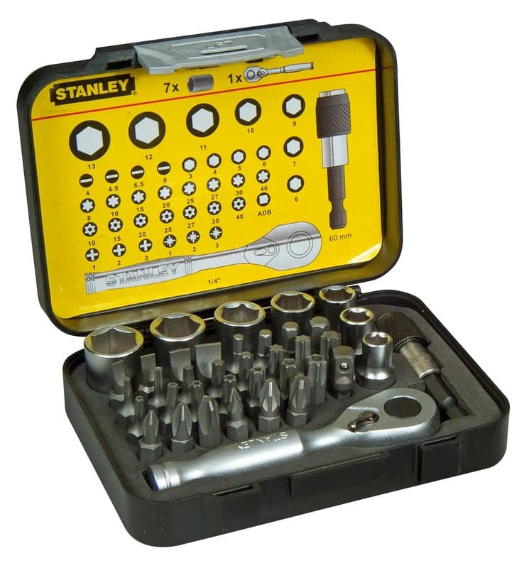 "COFFRET D'EMBOUTS DE VISSAGE 1/4"" 25MM + CLÉ A CLIQUET - JEU DE 39 PCS - GAMME