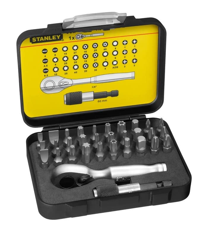 "COFFRET D'EMBOUTS DE VISSAGE 1/4"" 25MM + CLÉ A CLIQUET - JEU DE 32PCS - GAMME