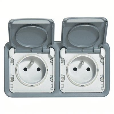 LEGRAND Plexo Double prise de courant 2P+T horizontale étanche complet gris IP55