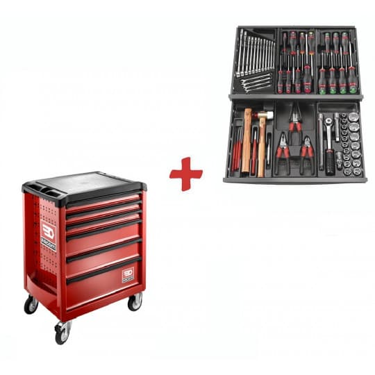 Servante 6 tiroirs ROLLM3 rouge avec composition - 69 outils