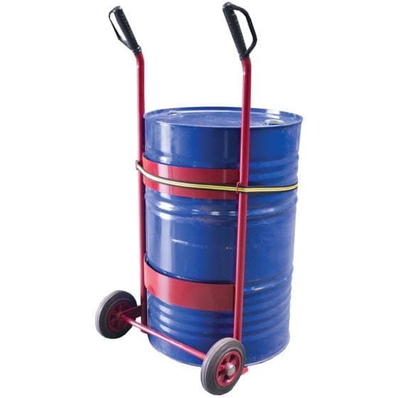Diable pour fûts métalliques et plastiques de 50 à 220 litres, équipé d'une sang
