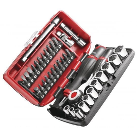 Coffret cliquet manche rotatif + douilles 1/4'' 6 pans - boîte NANO