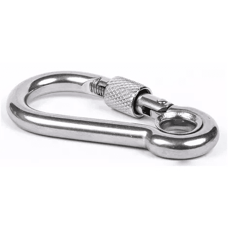 Mousqueton à oeil et vis de sé curité , inox