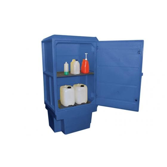 Armoire de stockage (920 x 720 x 1835 mm) en polyéthylène bleu, avec étagère et