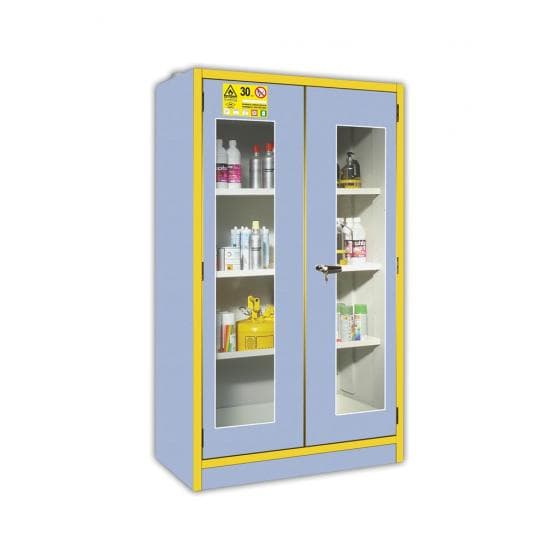 Armoire de sécurité avec portes vitrées pour produits inflammables, coupe-feu 30