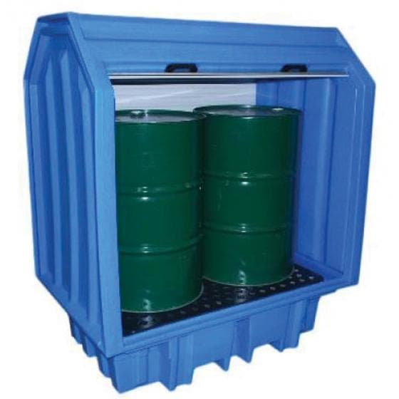 Bac caréné avec un volet roulant, polyéthylène, rétention 230 litres, cailleboti