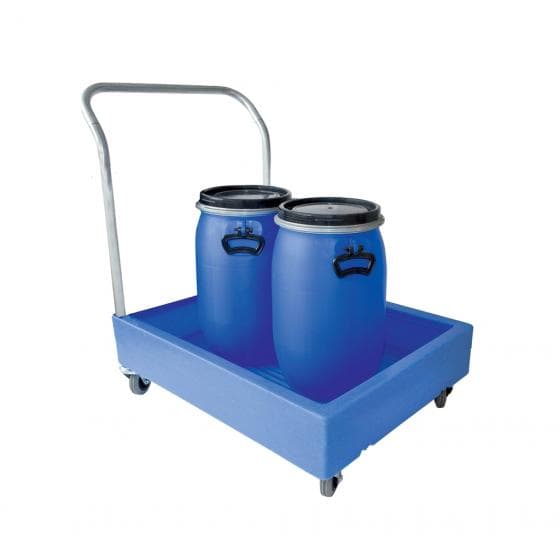 Chariot, polyéthylène, rétention de 100 litres. Avec poignée,