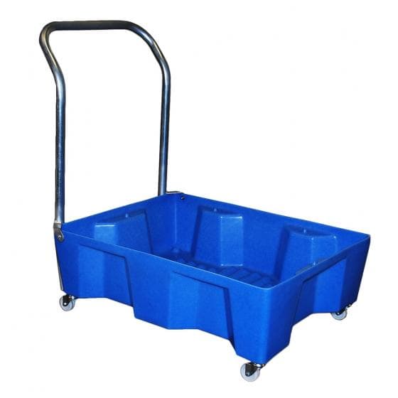 Chariot polyéthylène, rétention de 66 litres. Sans caillebotis, avec poignée gal