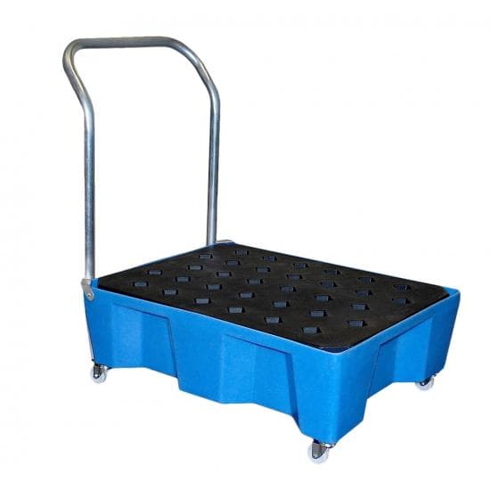 Chariot polyéthylène avec caillebotis PE amovible, rétention de 66 litres.
