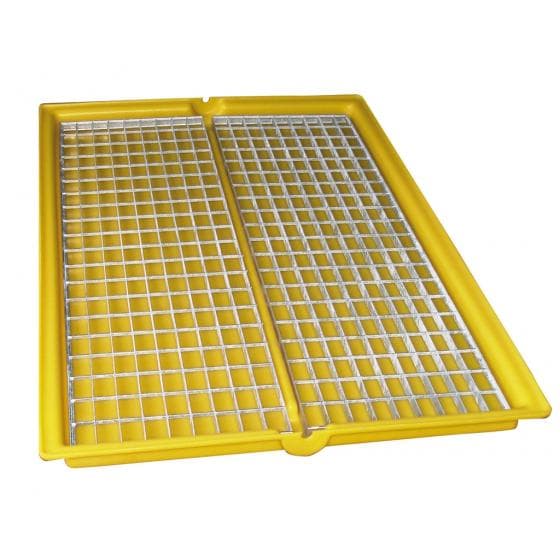 Bac, polyéthylène, rétention de 60 litres, avec caillebotis galvanisé amovible.