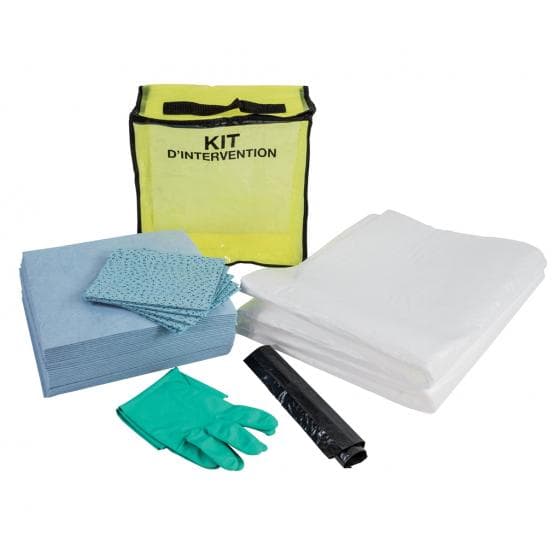 Kit d'intervention pour hydrocarbures, capacité d'absorption 20 litres. Contenan