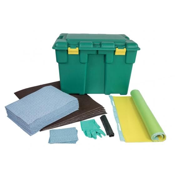 Kit d'intervention pour hydrocarbures, capacité d'absorption 50 litres. Contenan