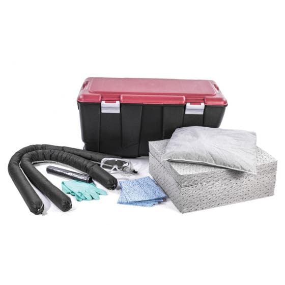 Kit d'intervention pour tous liquides, capacité d'absorption 75 litres. Contenan
