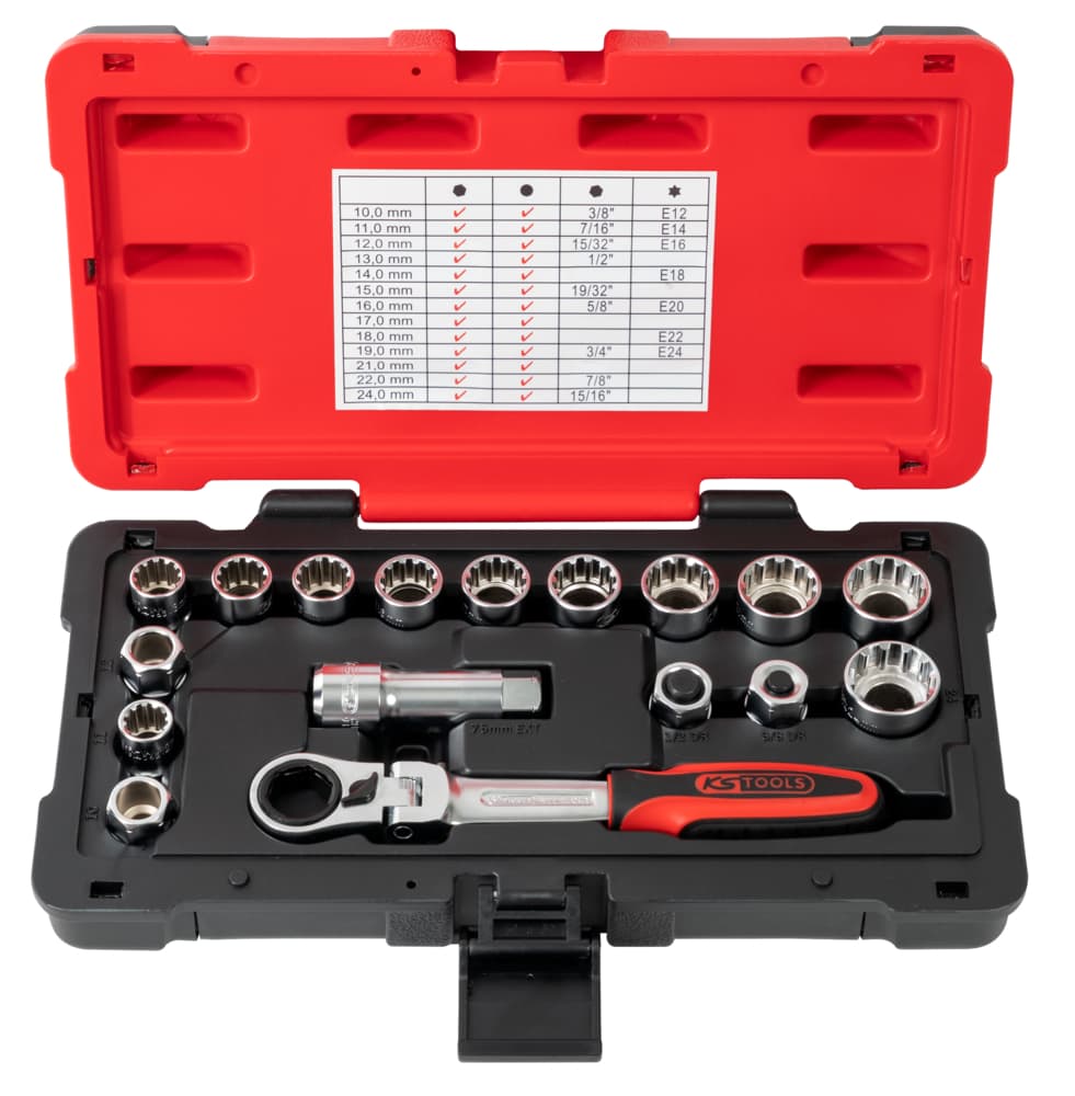 Coffret de douilles traversantes TRIPLEplus® 3-8'' - 1-2'' - 10 à 24 mm