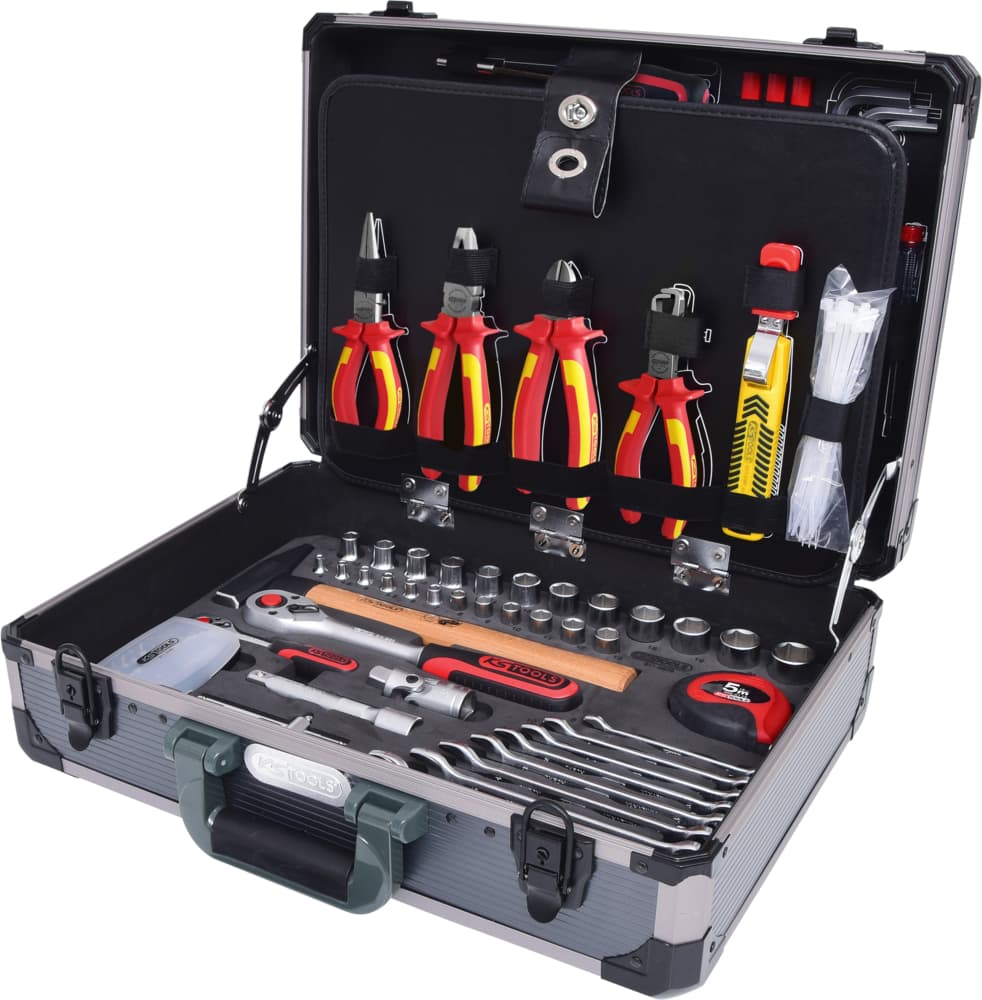 Valise pour électricien et électromécanicien 1/4'' + 1/2“, 128 pièces