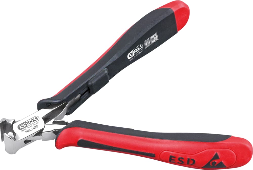 Pince ESD coupante frontale avec becs longs finement biseautés. 125mm