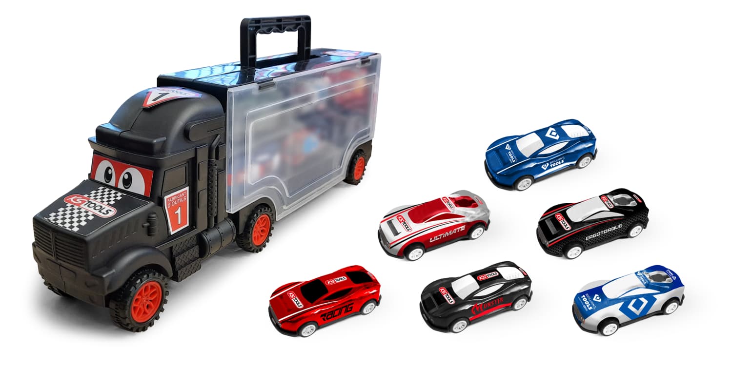 Coffret camion avec 6 voitures pour enfant, 7pcs