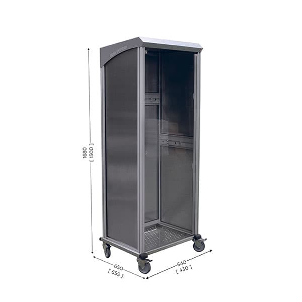 NETPOST 850 INOX l 650 x P 540 x H 1680 mm avec porte en PMMA transparent