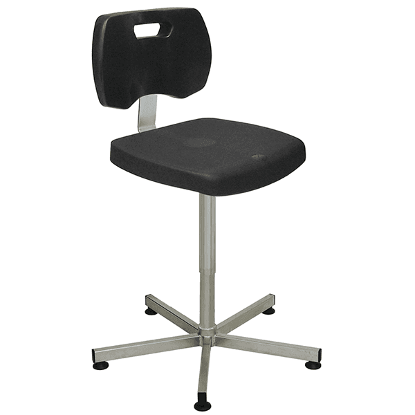 SIEGE D'ATELIER INOX H 500 - 750 mm assise et dossier en polyuréthane noir