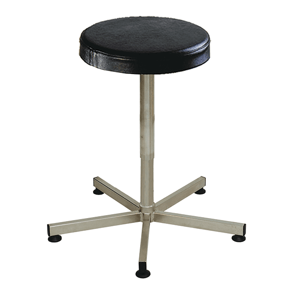 TABOURET D'ATELIER INOX H 500 - 750 mm assise en polyuréthane noir sur patins