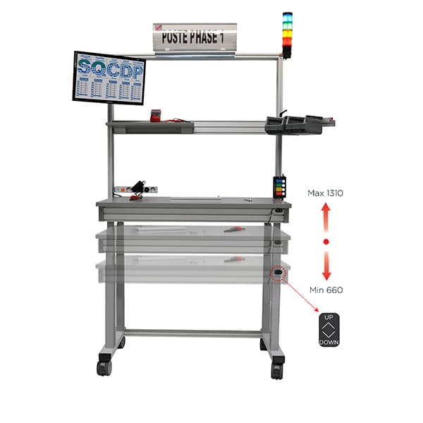 QUALIPOST 3200 ERGO électrique l 800 x P 750 x H 660 - 1310 mm avec plateau stra
