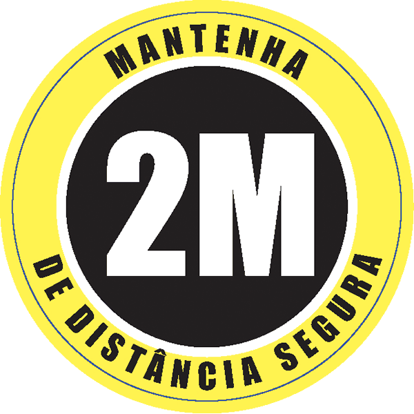 Lot de 2 pictogrammes adhésifs au sol Dia 100 mm : Gardez vos distances Portugai