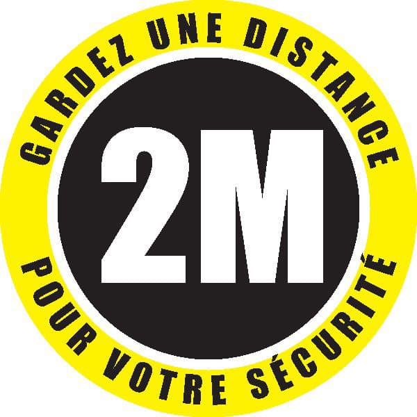 Lot de 2 pictogrammes adhésifs au sol Dia 100 mm : Gardez vos distances Français