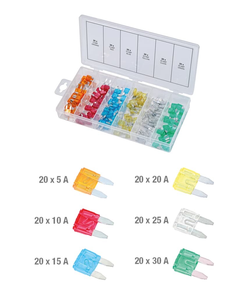Assortiment de mini-fusibles. 120 pcs