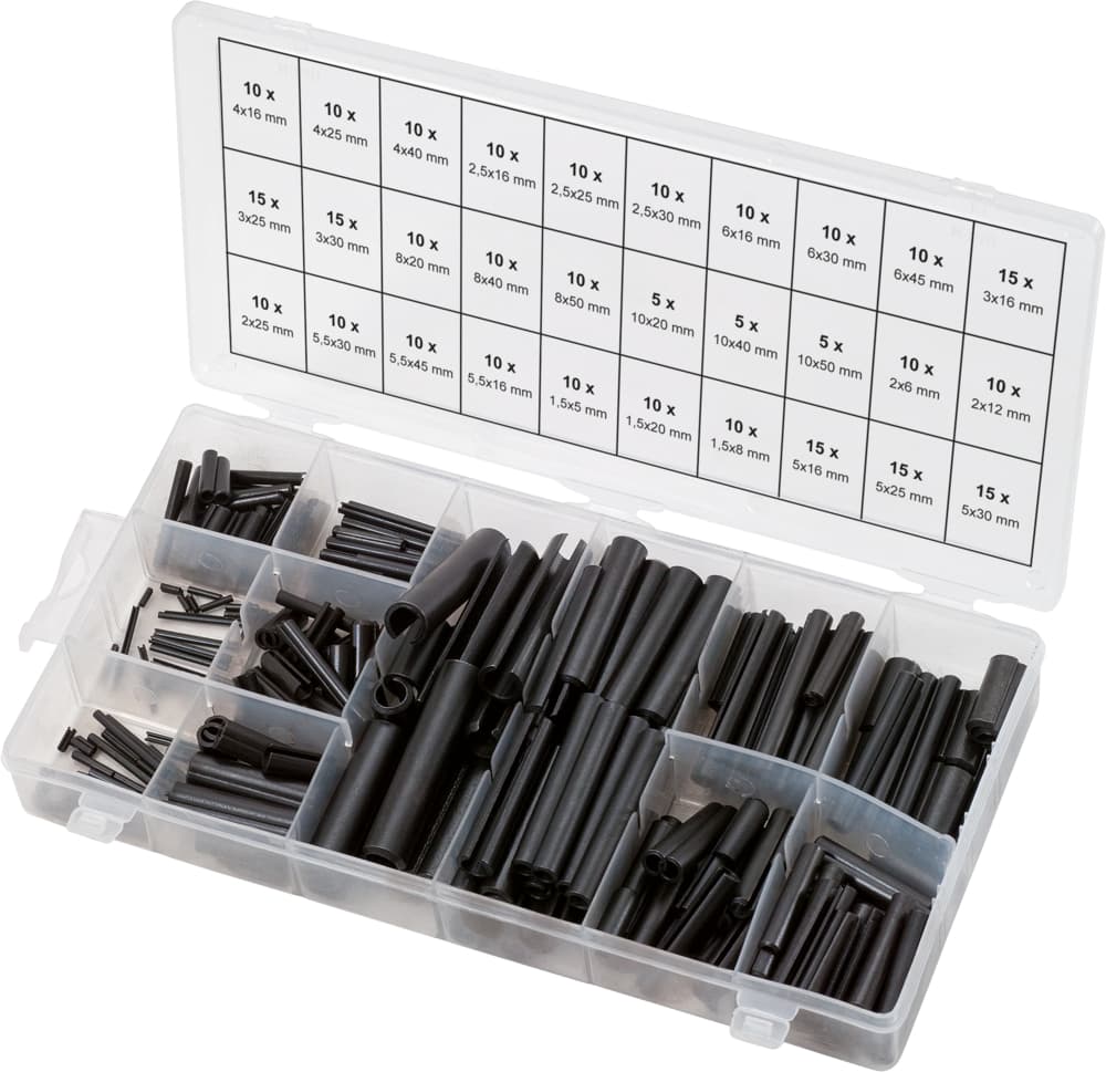 Assortiment de goupilles élastiques acier. 315 pcs