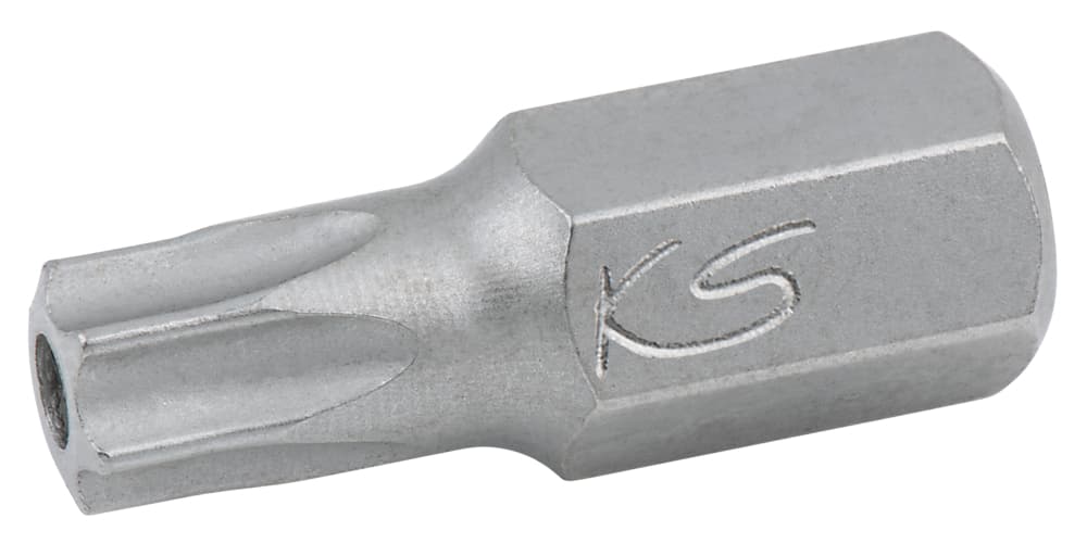 Embout de vissage TORX® percé. L.30 mm - A 10 mm - T60
