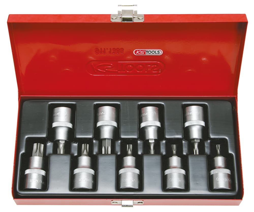 Coffret de 9 douilles tournevis TORX® 1-2''. T20 à T60