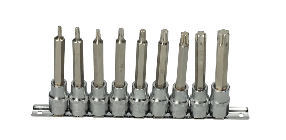Rail de 9 douilles tournevis TORX® 1-2''. L.110 mm - T20 à T60