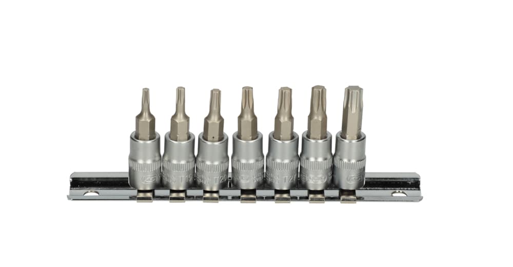 Jeu de 7 douilles tournevis ULTIMATE® TORX® 1-4'' sur rail. T10-T40