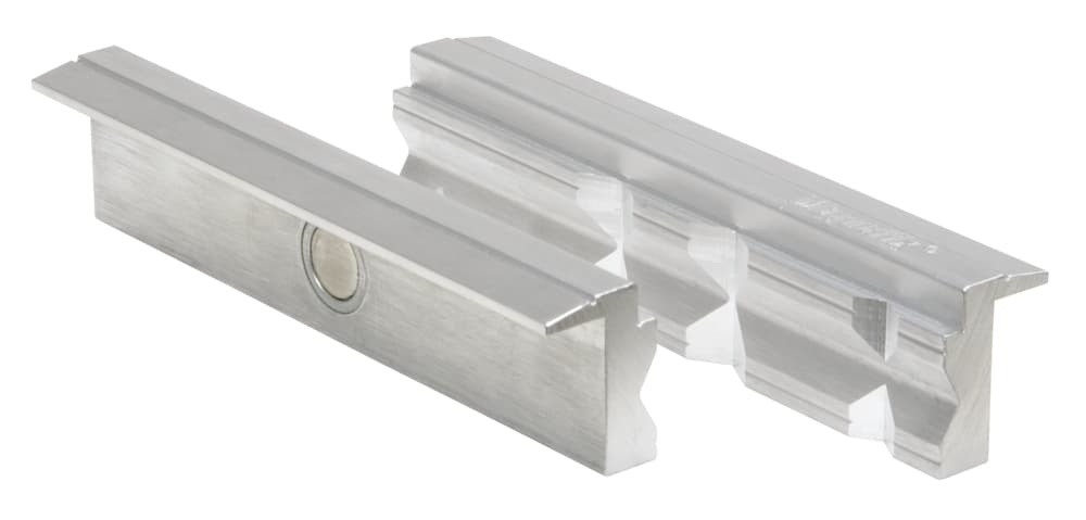 Paire de mors aimantés rainurés en V . aluminium. L. 125 mm