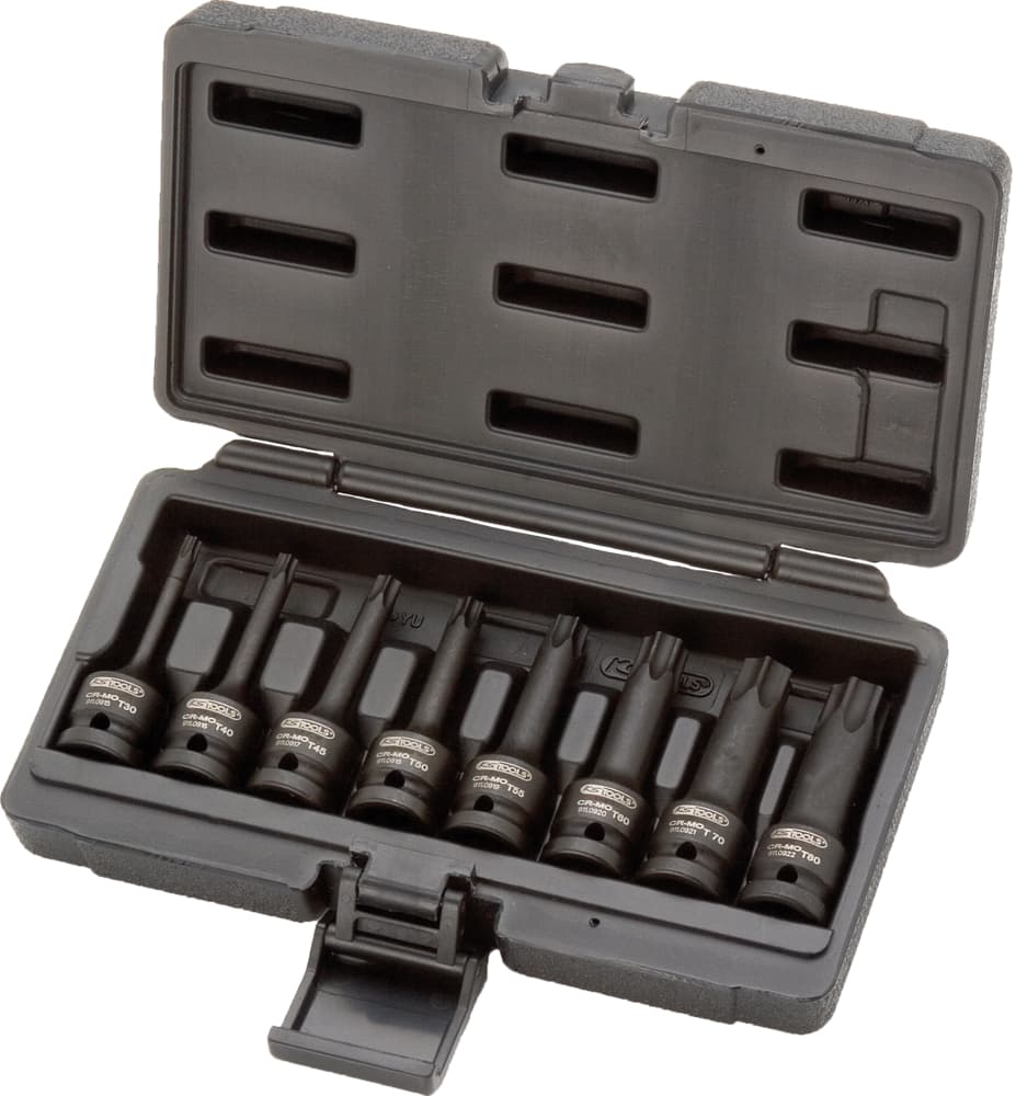 Jeu de douilles longues à chocs TORX® T30-80 1-2''. 8 pièces