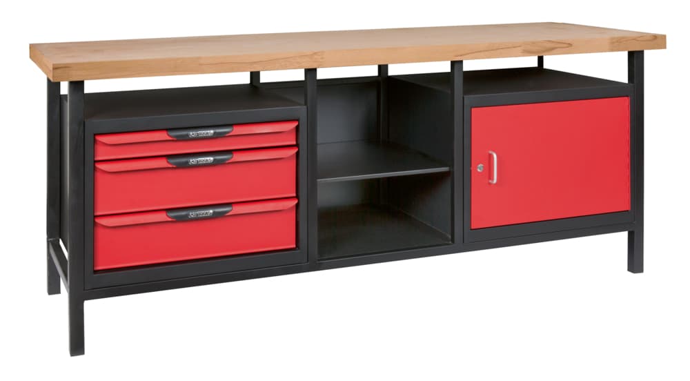 Etabli professionnel d'atelier 1 porte et 3 tiroirs. L.2m