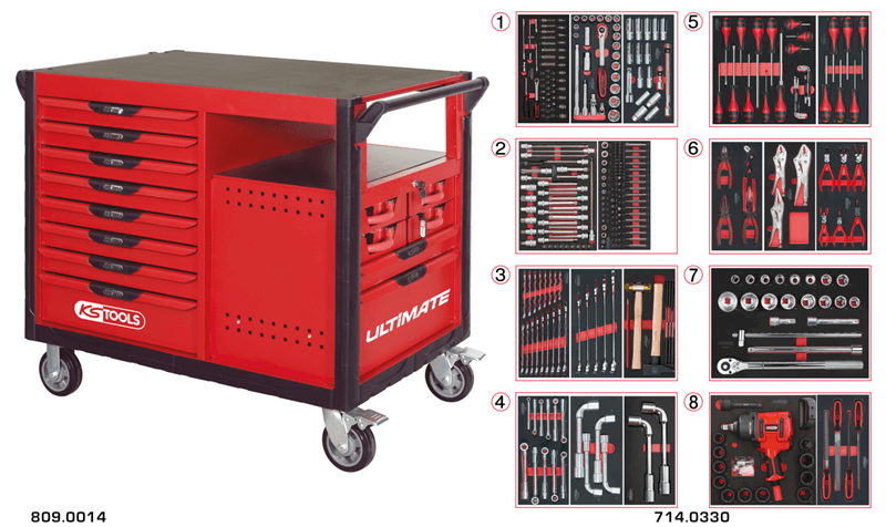 Etabli mobile 14 tiroirs équipé de 354 outils