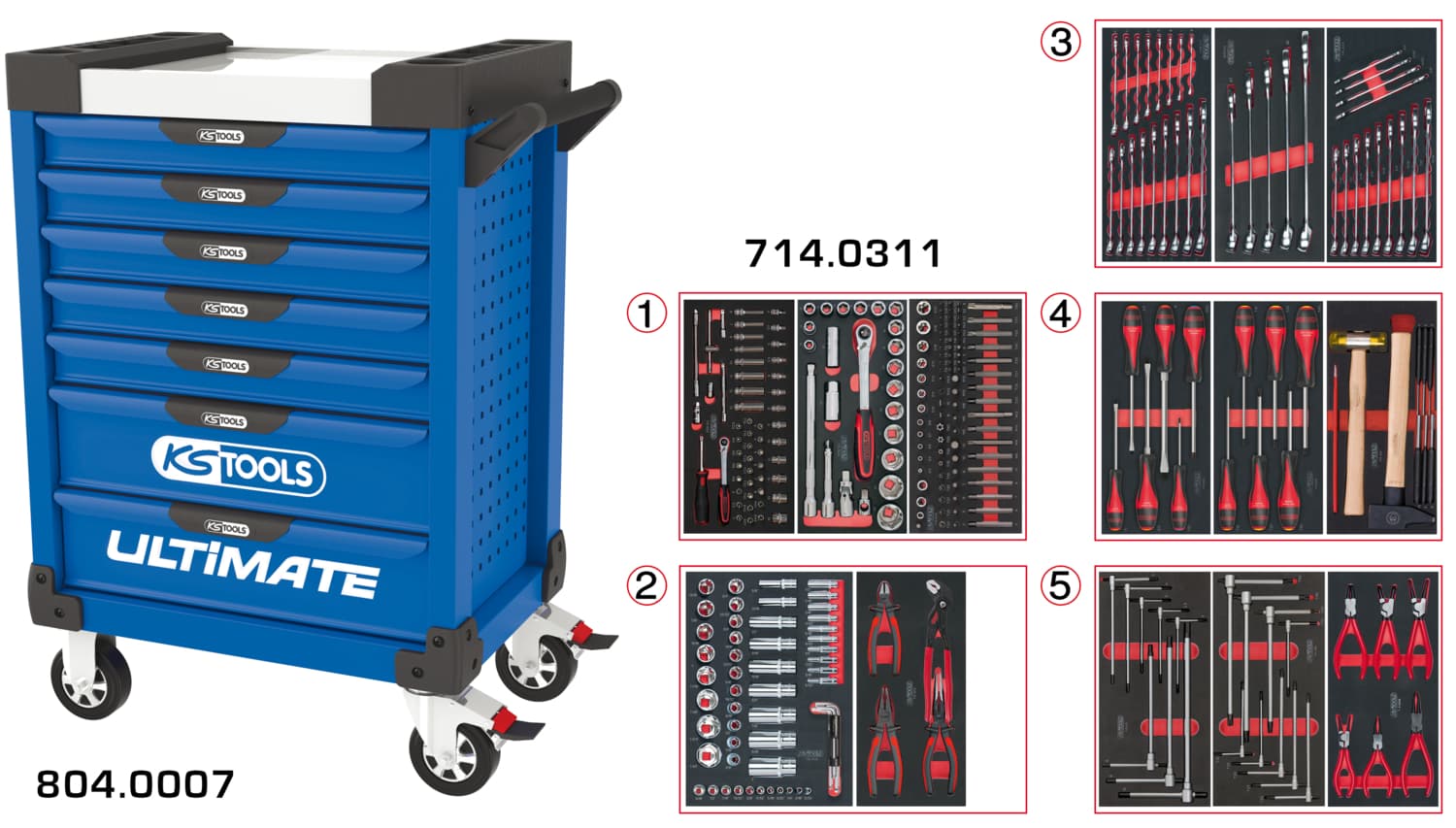 Servante ULTIMATE bleue 7 tiroirs équipée de 311 outils