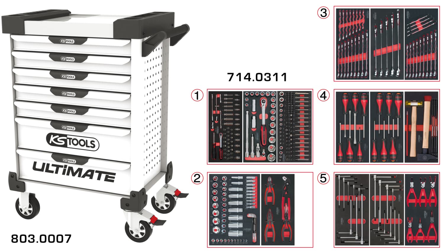 Servante ULTIMATE blanche 7 tiroirs équipée de 311 outils