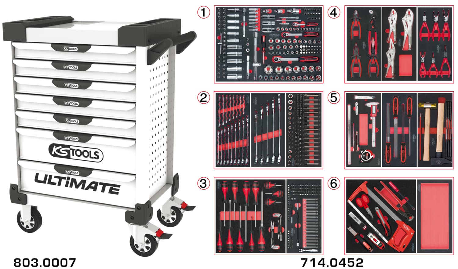 Servante ULTIMATE blanche 7 tiroirs équipée de 455 outils