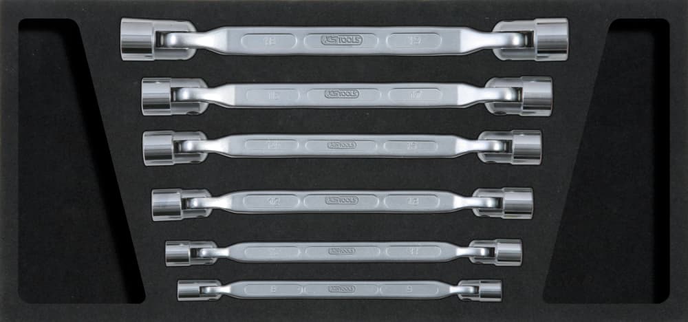 Coffret de 6 clés à douilles articulées - 12 pans
