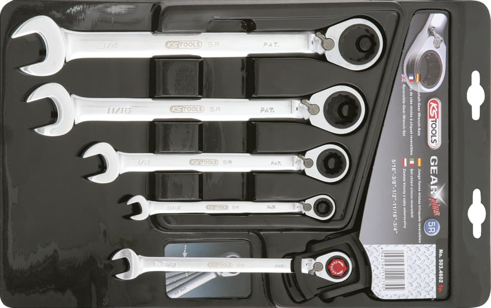 Coffret clé mixte à cliquet réversible GEARplus 5/16-3/8-1/2-11/16-3/4