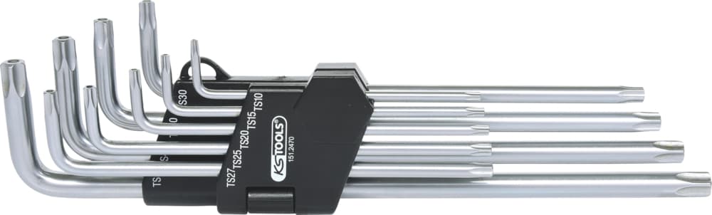 Jeu de clés mâles TORX® 5 pans percées extra longues, 9 pièces: T10 - T15 - T20