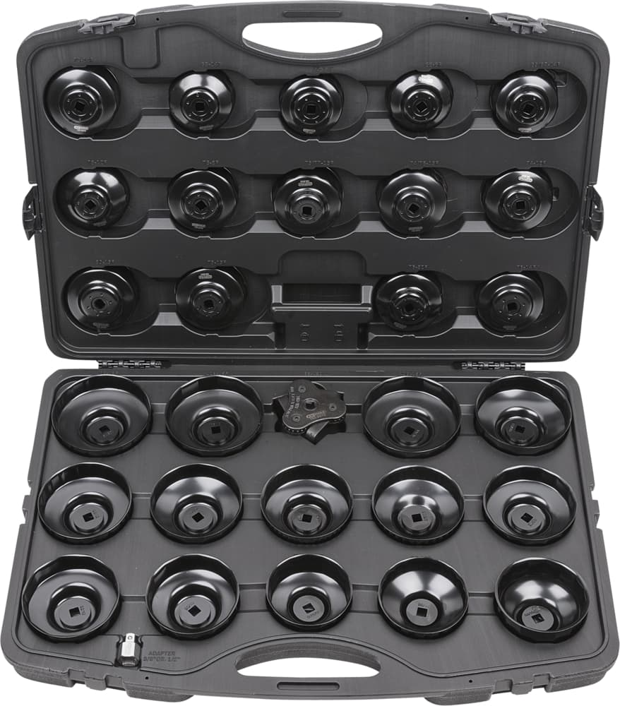 Coffret de cloches pour filtre à huile 3/8'' + 1/2'', 30 pcs